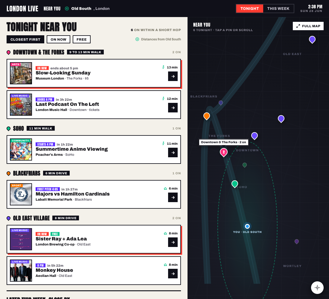 List-led near-me map