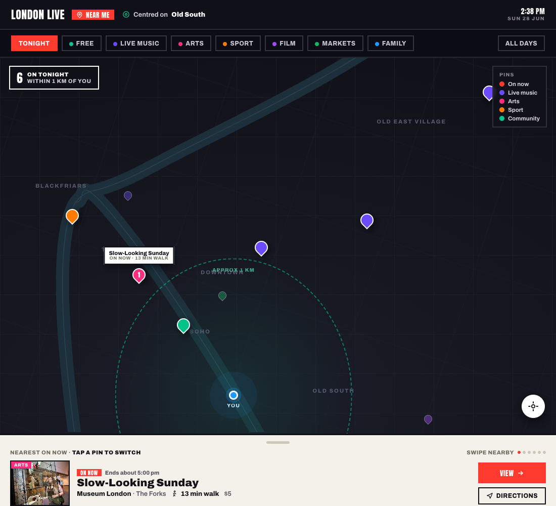 Pill-filtered near-me map